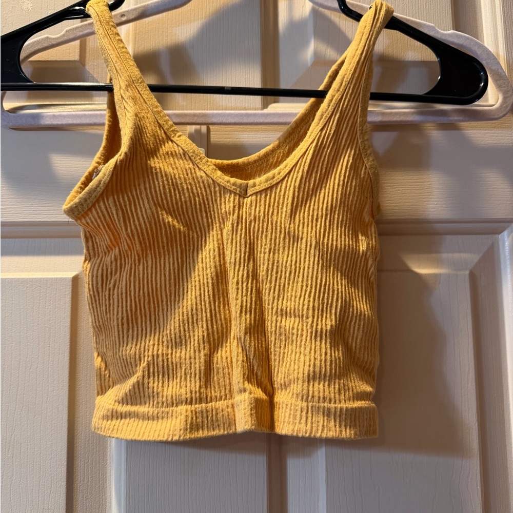 Free People Ribbed V-Neck Cropped Tank Top - Yellow